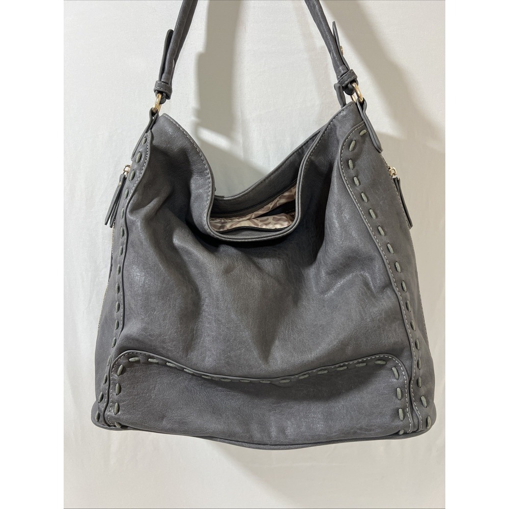 VTG Sasha + Sofi Gray  Faux Leather Large Shoulder Bag